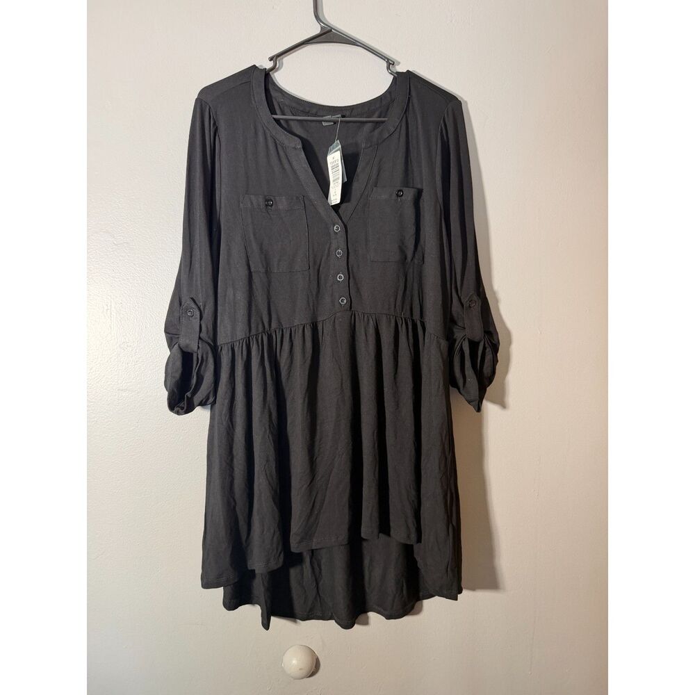 Torrid Babydoll Top 1X Black Button Front Tiered Flowy Blouse NWT